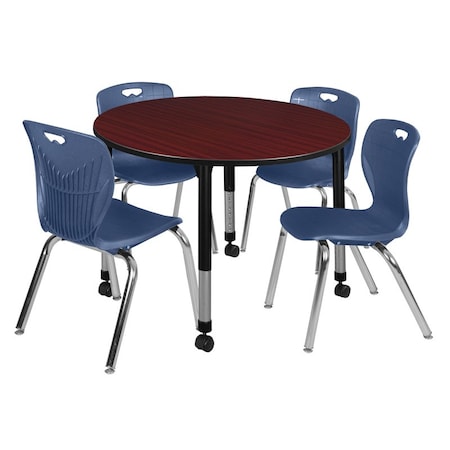Regency Tables > Height Adjustable > Round Mobile Table & Chair Sets, 48 W, 48 L, 23-34 H, Mahogany TB48RNDMHAPCBK40NV